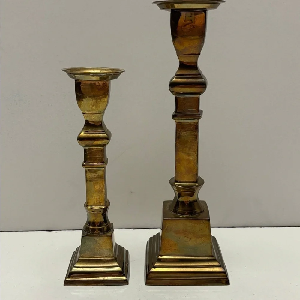 Pair of 2 vintage solid brass candle holders